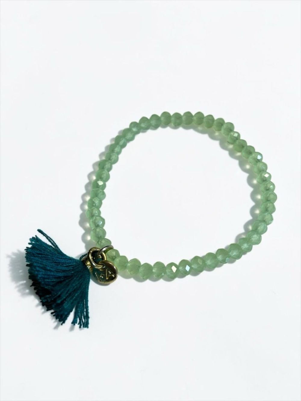 Ink + Alloy Green Czech Glass Tassel Charm Stretch Bracelet CC Z